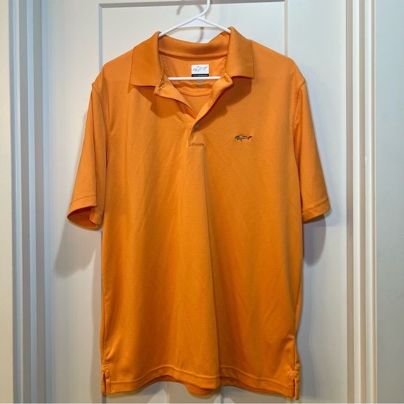 Greg Norman Five Iron Golf Polo Shirt Bright Orange Shark Logo Play Dry Large - Picture 1 of 8